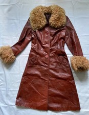 RARE VINTAGE*** Very Stylish Mahogany Red Leather Coat With Fur Size M