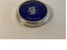 Robert Burns Silver Rimmed Paperweight With Blue Glass Portrait Collectable