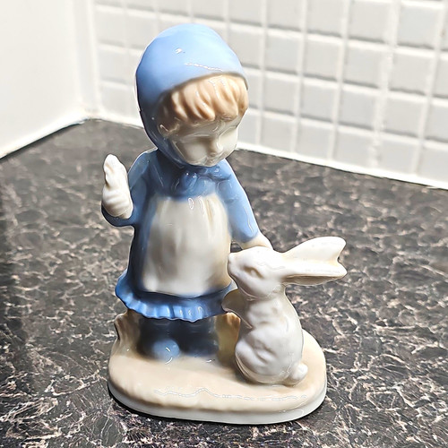 Ceramic girl with rabbit - ceramic,