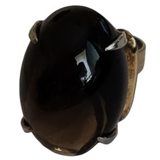 Vintage SMOKY QUARTZ Cabouchon Sterling Silver Goldwashed Cocktail Ring