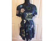Topshop Tunic Style Dress/ Size 10/ Blue Flower Print/ Empire Line/ Silky Feel