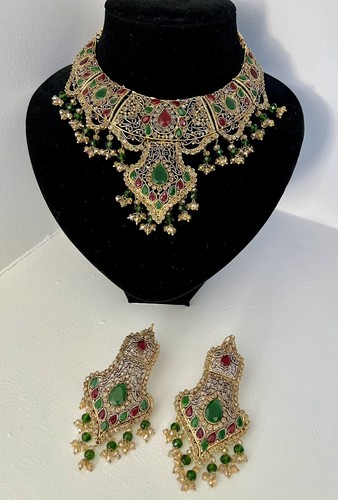 Gold green red polki jewellery - red,