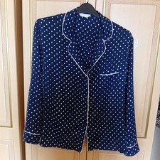 Silky Feel Navy Cream Polka Dot Long Sleeve Button Up Pyjama Top Size 18