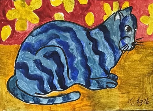 Aceo original watercolour cat - aceo,