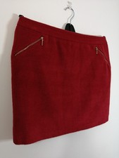 GEORGE Size UK 16 Red Wool Blend Skirt with Gold Zip Accents VGC 