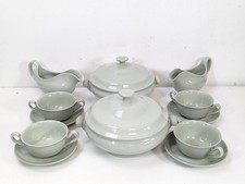 Vintage Spode Flemish Green 2x Tureens 2x Gravy Boats 4x Soup Bowls & Saucers