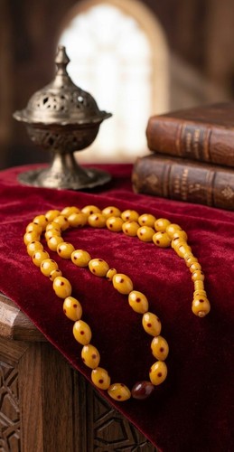Vintage amber bakelite misbaha - amber,
