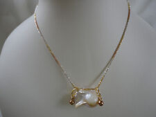 Triple tone sterling silver chain with baroque pear and 9ct gold ball charms