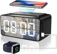 Bluetooth Alarm Clock Radio with Wireless Charger and USB Charger Large Display