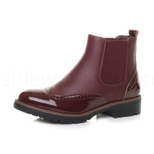Womens ladies contrast patent brogue ankle high pull on chelsea boots size