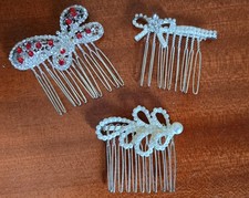 Rhinestone Pearl 5cm Hair Comb Slide 3pcs Bridal Red Diamante Metal Bundle Small