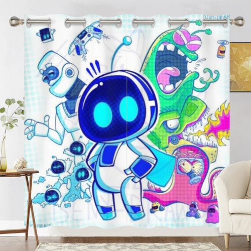 Blue space robot curtain - blue,