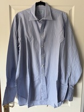 Hilditch And Key Men’s Shirt Double Cuff 16.5 Blue With Red Stripe Cotton