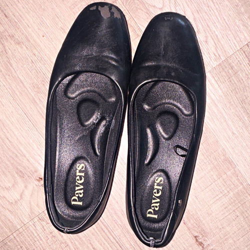 Very worn cabin crew flats - worn,