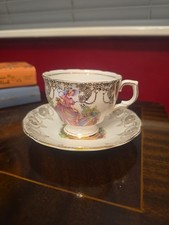 Vintage Ashley Bone China Crinoline Lady Cup & Saucer 22K Gold Embellished Trim