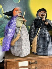 Vintage 1990 Asda Ugly Witch Pair Cauldron Halloween Figures 10 Inch Tall