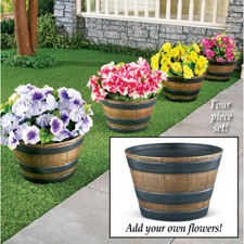 Set of 4 Rustic Wooden Barrel