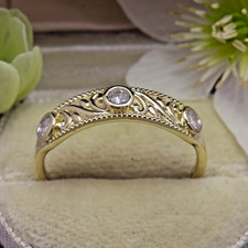 9ct Gold & Diamond Etruscan, Medieval, Byzantine Style Ring 2.5g - UK Size T 1/2