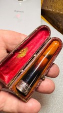 Art Deco Leather Cased Silver Ended Amber? Cheroot Holder - Austrian??