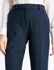 M&S Embossed Smart Navy Blue Straight Leg Trousers 12