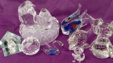 Collection 8 Clear & Colourful Art Glass Animal Figurines Ornaments Fish Birds +