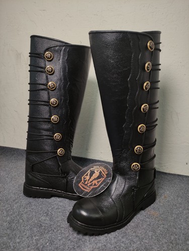 Men black leather - black, high