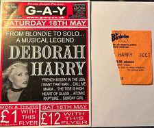 DEBBIE HARRY (BLONDIE) G-A-Y FLYER + BORDERLINE, LONDON,  30/10/89, TICKET STUB