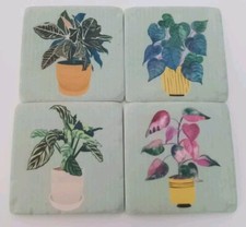 Ceramic Tile Coasters x4 Plant Pots Foliage 9.7 x 9.7cm Square Cork Backing Mint