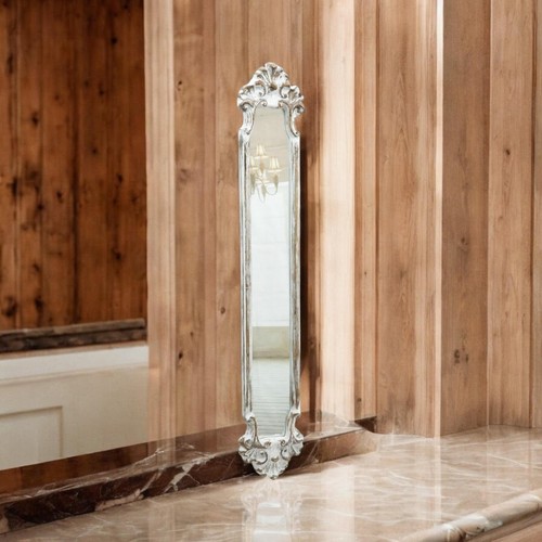 Washed white wall mirror slim - washed,