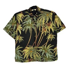 Tommy Bahama Floral Hawaiian Shirt - Large Black Silk