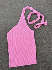 Zara Pink Ribbed Halter neck Tie Up Top Size Small