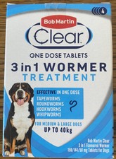 Bob Martin 3 In 1 Dog Dewormer Up To 40kg Worming Treatment x 4 Tablets