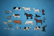 Vintage Britains Plastic Farm Animals cows horses sheep figures scarecrow x 24