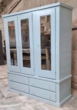 HANDMADE AYLESBURY BLUE MIRRORS 4 DRAWERS TRIPLE WARDROBE IN 3 PARTS EASY ACCES!