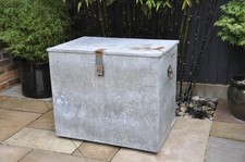 Vintage Rustic Large Metal Galvanised Steel Feed Grain Bin with Lid Log Storage