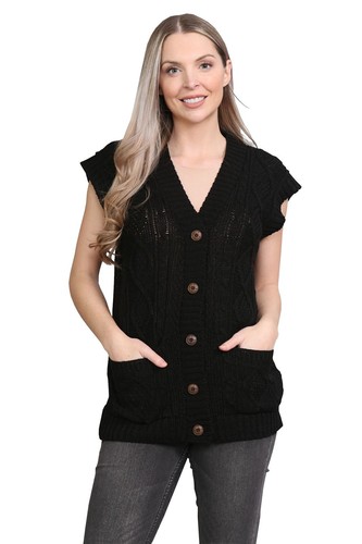 Womens sleeveless button cable - sleeveless,