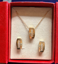 SECRET DREAMS SWAROVSKI SET GOLD TONE NECKLACE & CLIP ON EARRINGS SET