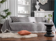 Gray Lace Trim Chenille Thick