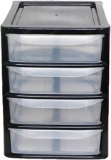 A4 Slim Plastic Black/Clear Drawer Storage Unit Multi Purpose Organiser Cabinet