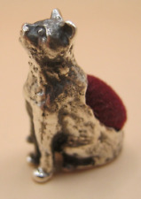 Solid Silver 925 Edwardian Style Novelty Cat / Kitten Pin Cushion - Red Velvet