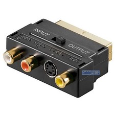 GOLD SCART to RED WHITE YELLOW 3 RCA PHONO AUDIO VIDEO & 4 pin AV TV ADAPTER