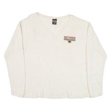 Vintage HARLEY DAVIDSON Womens T-Shirt Cream Long Sleeve 90s USA V-Neck XL