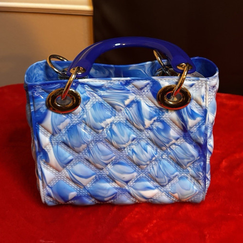 Blue white marbled quilted - white,