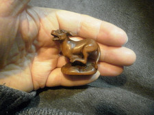 Hand Carved wood netsuke dog