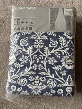 Extremely Rare Ikea Alvine Tapet Navy White Floral Striped Curtains 145 x 300cm