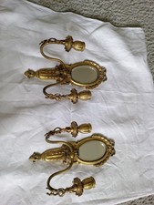 1 Pair Of Antique French Mirror Brass Candelbra 29cm Height X 10cm Wide