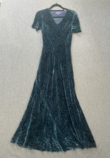 Vintage Monsoon dress size 10 Petrol Blue velvet devoré v neck short sleeve bias