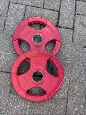 Pair Of Red 5kg Rubber Coated Olympic Weight Plates Tri Grip