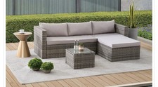 Alexandria 3 Seater Rattan Wicker Outdoor Corner Sofa + Cushions+ Table Coll KT9