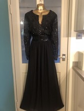 Monsoon LE Black Long Embellished Lace & Chiffon Evening Maxi Dress size 16